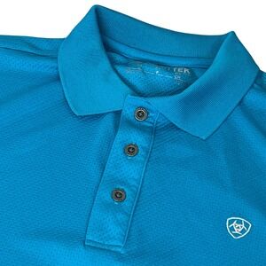 Ariat Mens AriatTEK Performance Polo Shirt Turquoise Blue Short Sleeve Small
